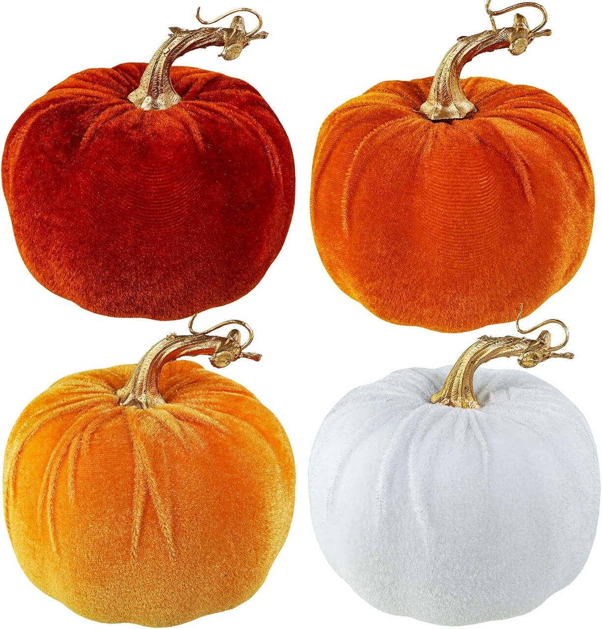 4 Pcs Assorted Faux Harvest Velvet Pumpkins Decorative Fabric Pumpkins Foam Pumpkins in Rust Orange White